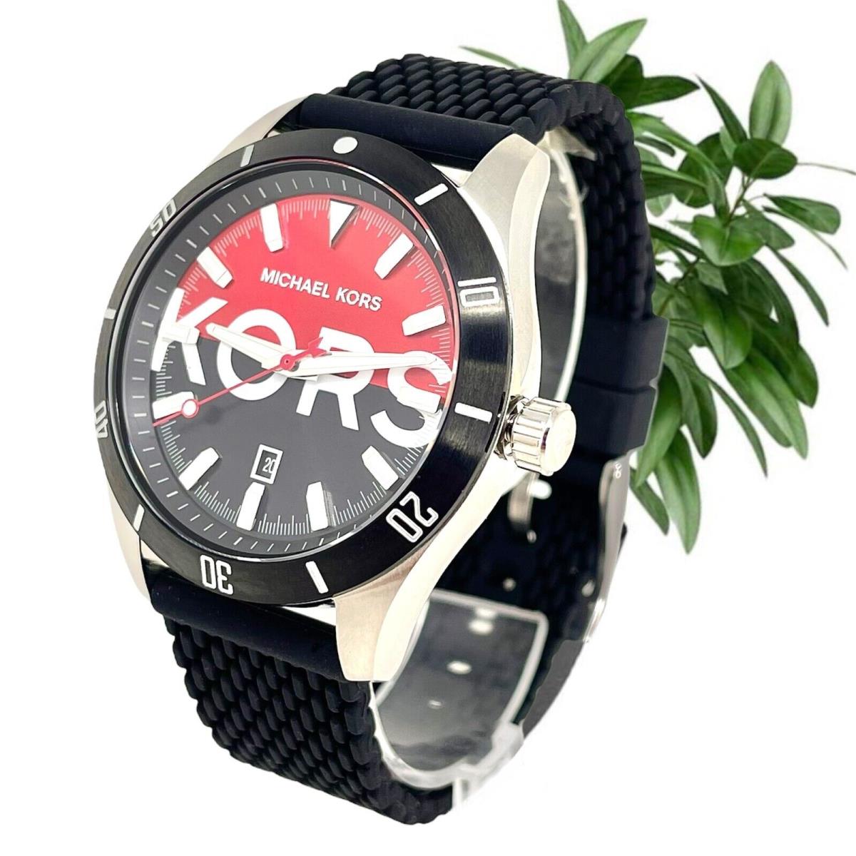 Michael Kors Layton Mens Red Dial Date Black Silicone Watch MK8892  Michael  Kors watch  063558711019  Fash Brands
