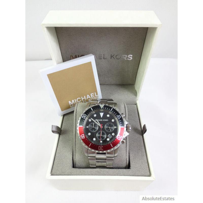 Michael Kors Everest Silver Black Red Mens Chronograph Watch MK8977 + Box