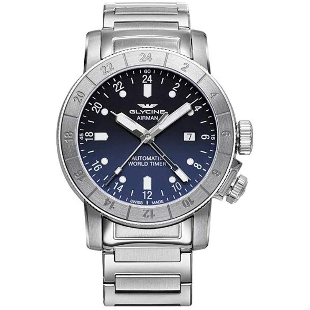 Glycine GL156 Airman Men`s Automatic Watch Gmt 44mm Swiss Made
