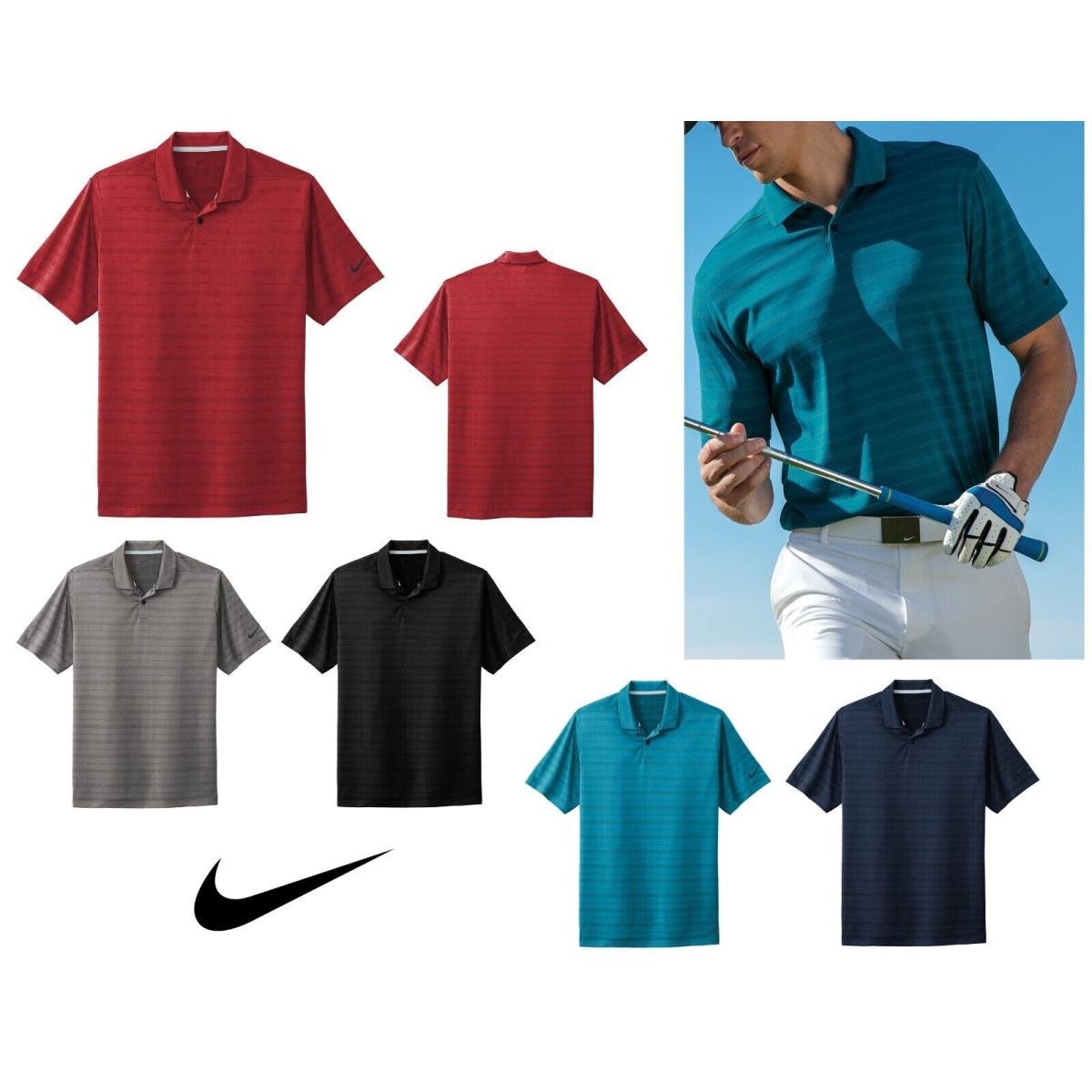Men`s Nike Dri Fit Moisture Wicking Jacquard Stripe Polo Short Sleeve. XS-4XL - s: Black, Grey, Red, Marina, Navy Blue, Gray