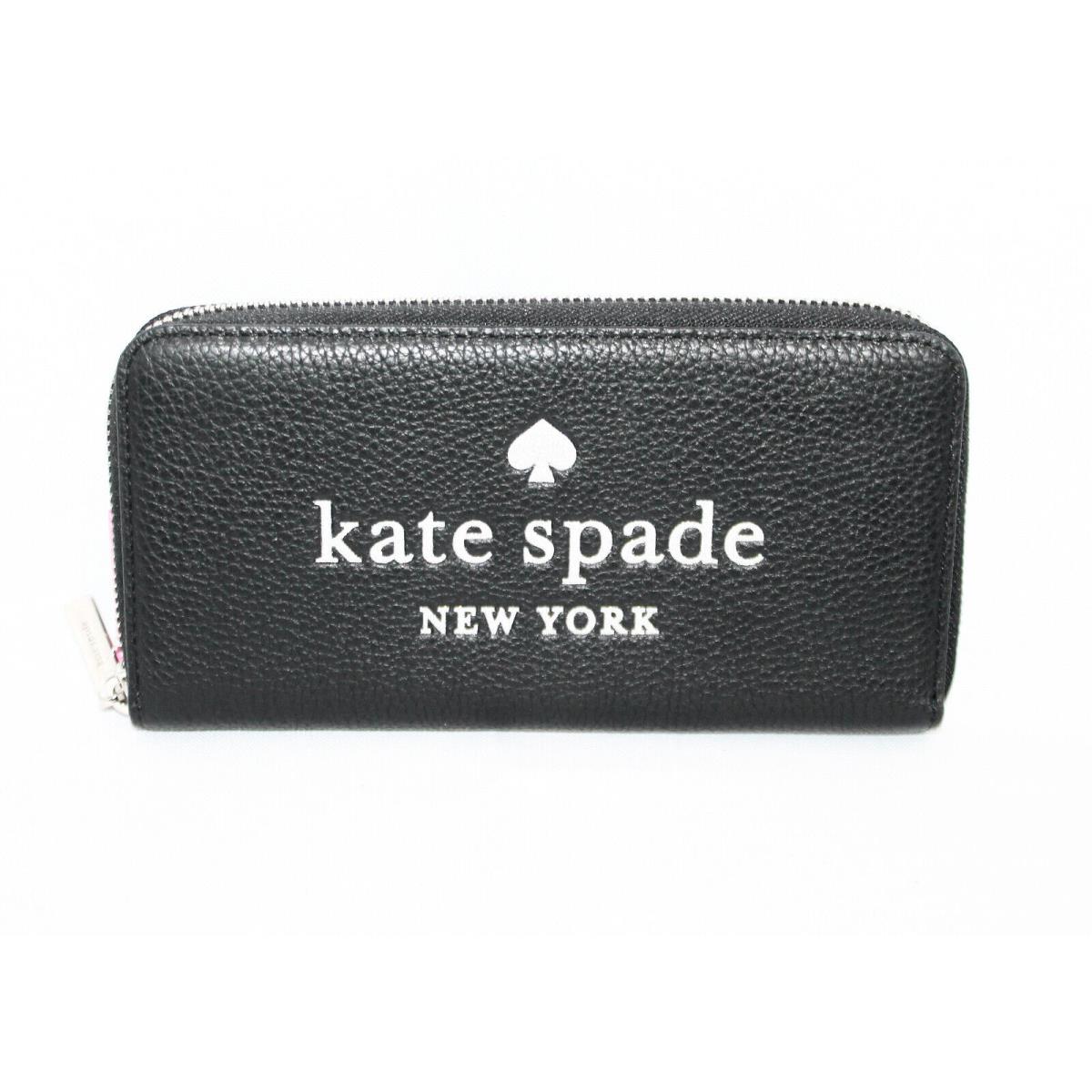 Kate Spade Glitter on Embossed Leather Large Wallet Black Pebble Grain K4708