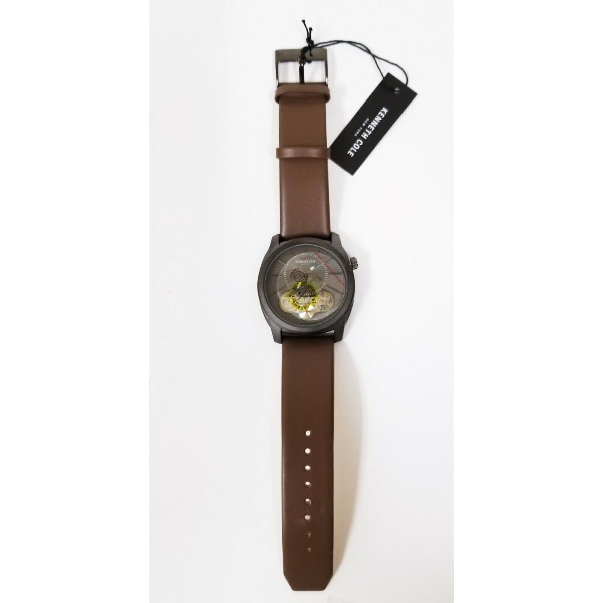 Kenneth Cole Gunmetal Tone Brown Leather Band Automatic Mechanical Watch