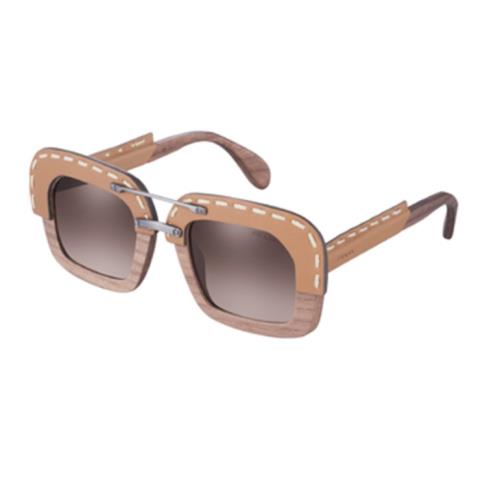 Prada PR26RS UA76S1 51 Raw Nut Canaletto Brown Leather Wood Sunglasses Square