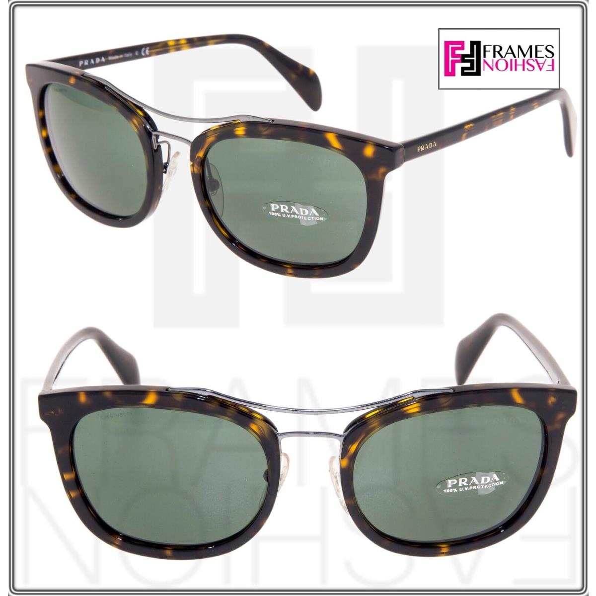 Prada Society Square PR17QS Tortoise Brown Gunmetal Green Mirror Sunglasses 17Q