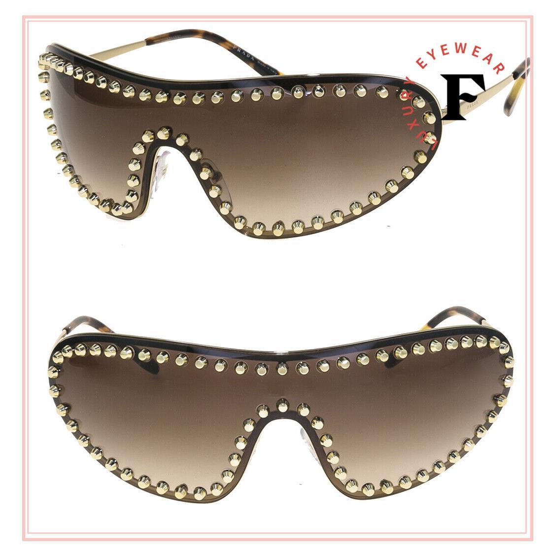 Prada Wrap Ornate Gold Brown Metal Stud Shield Runway Sunglasses 73V PR73VS