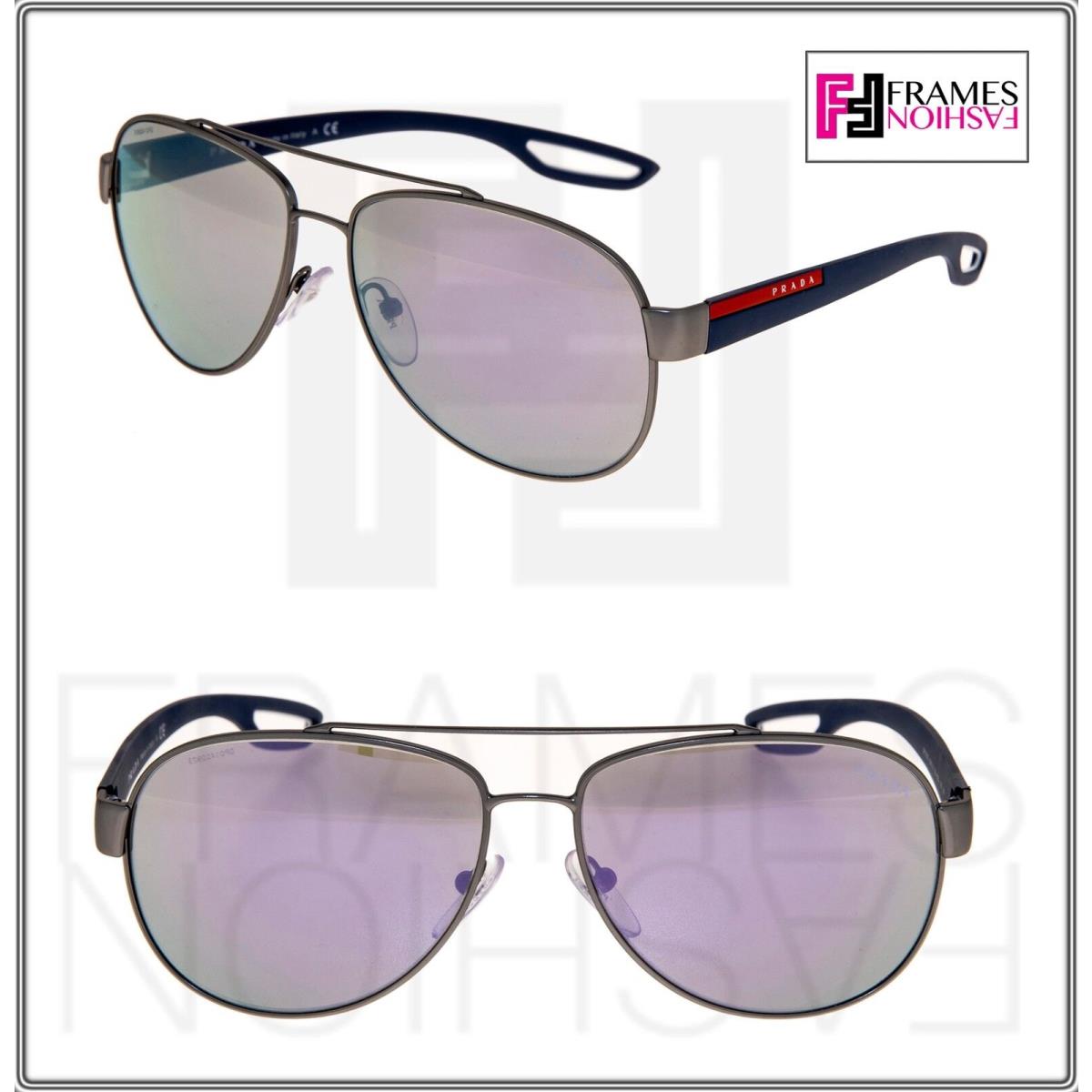 Prada Linea Rossa LJ Silver 55Q Blue Rubber Lilac Mirror Sport Sunglasses PS55QS