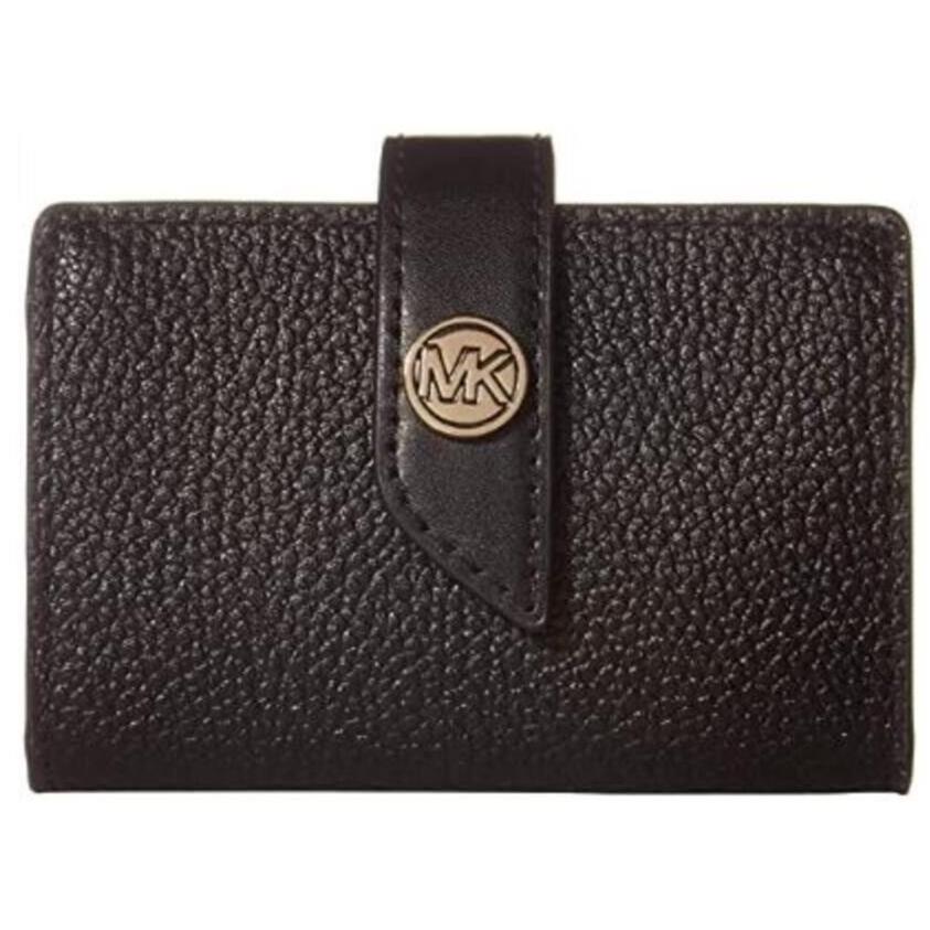 Michael Kors Tab Card Case Mini-wallet Small Black Pebble Leather Snap-close