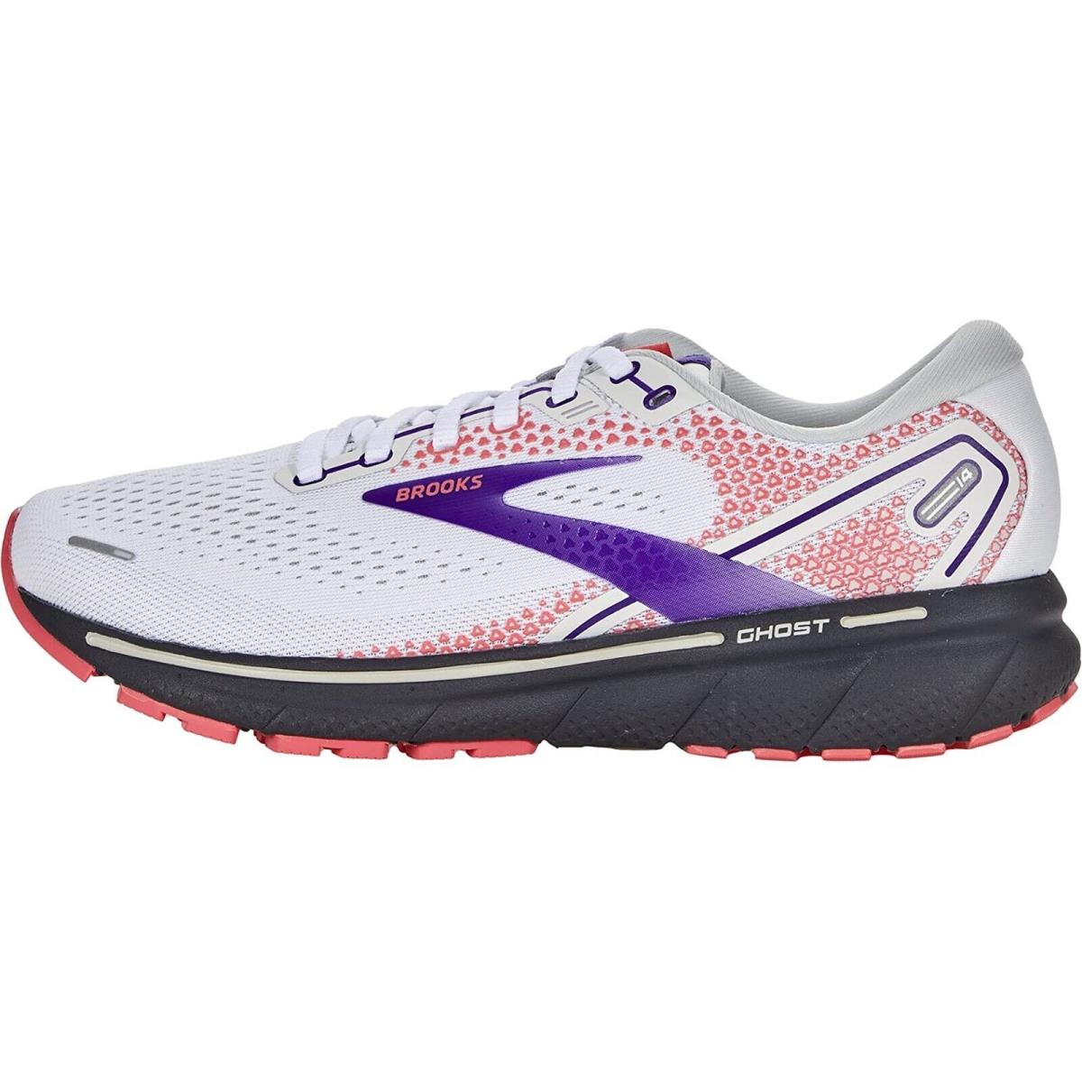 Brooks Women`s Ghost 14 Running Shoes White/Purple/Coral