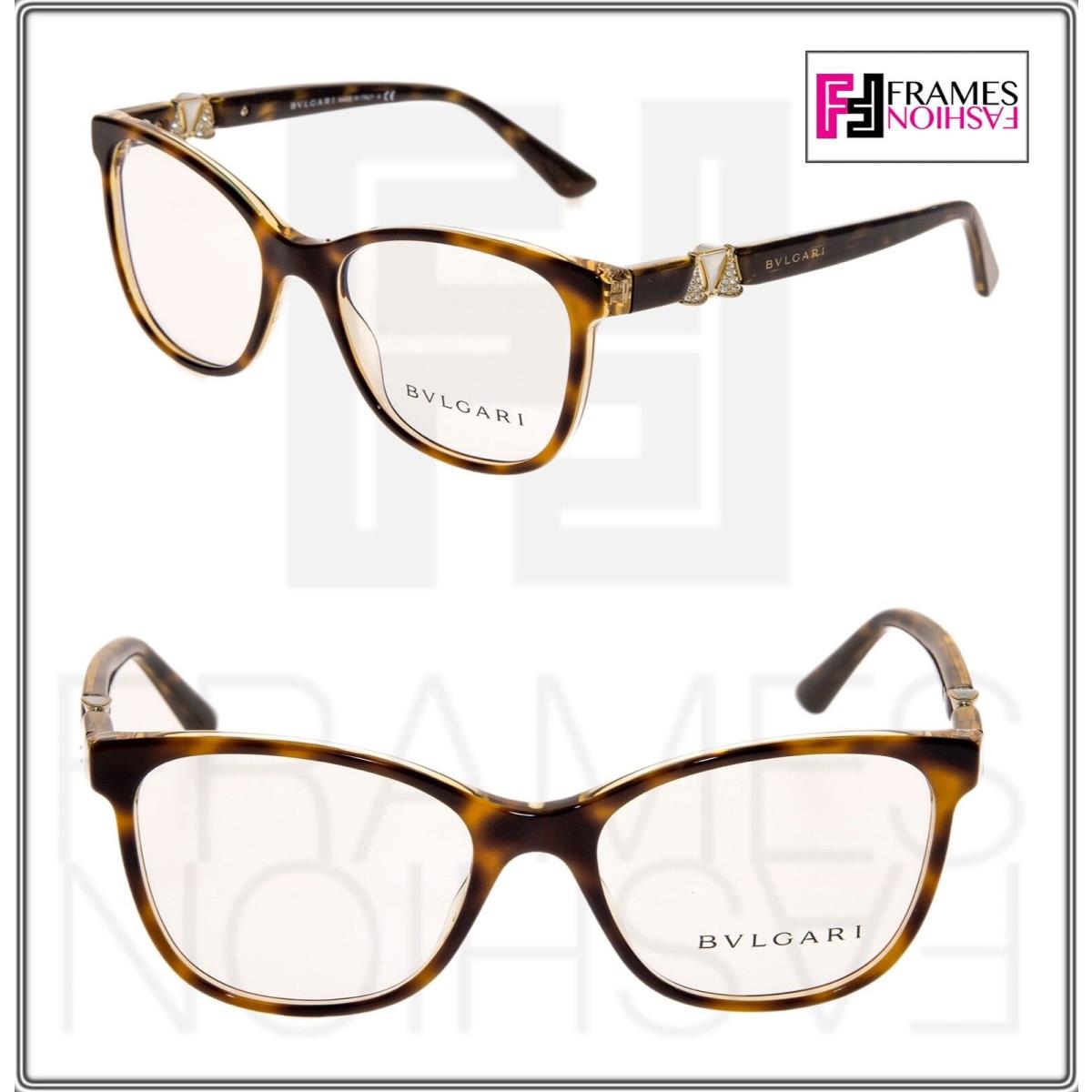 Bvlgari Diva 4118 Havana Gold Luxury Eyeglasses Frame BV4118B Rhinestone