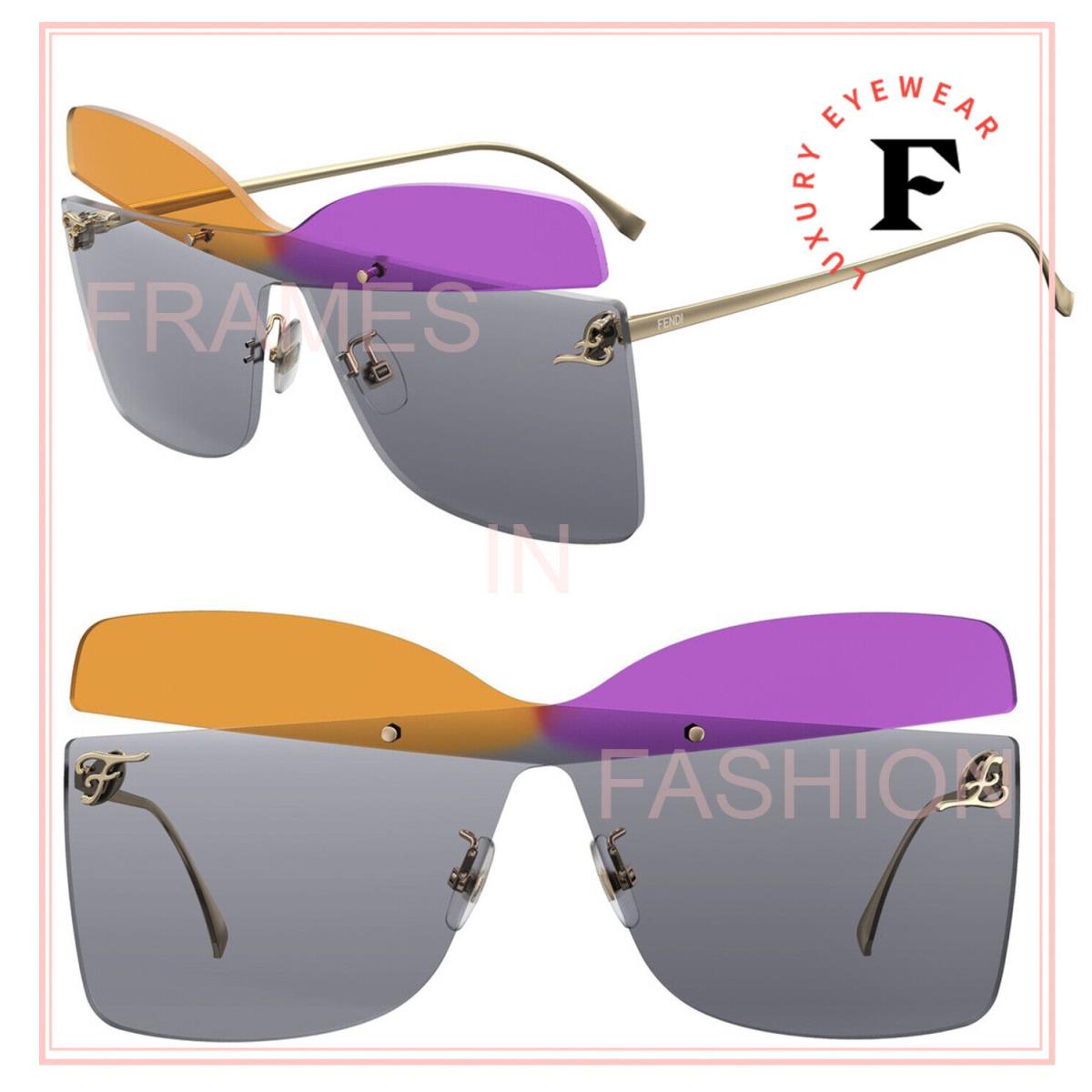 Fendi 0399 Karligraphy FF0399S Gold Pink Yellow Oversized Rimless Sunglasses