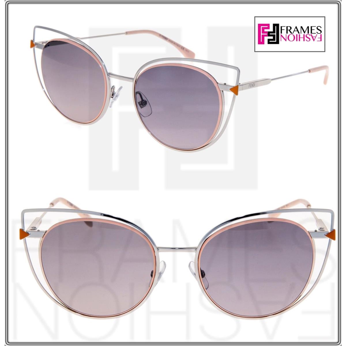 Fendi FF0176S Palladium Pink Cat Eye Sunglasses Metal Triangle 0176 Women