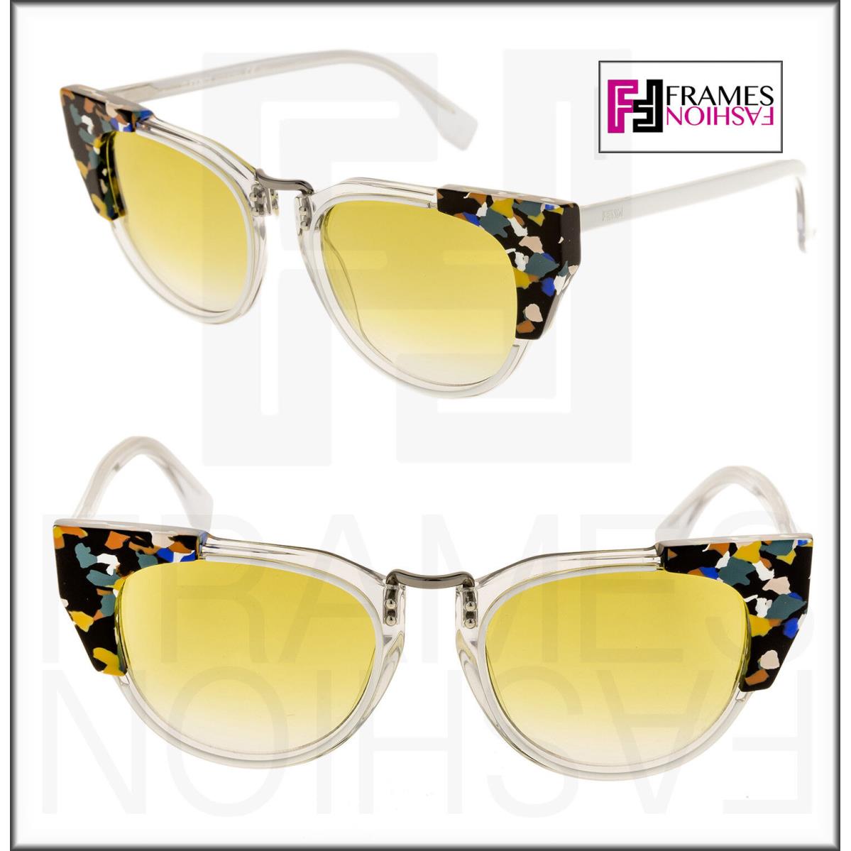 Fendi Galassia Marble FF0074S White Crystal Yellow Cat Eye Sunglasses 0074 Women