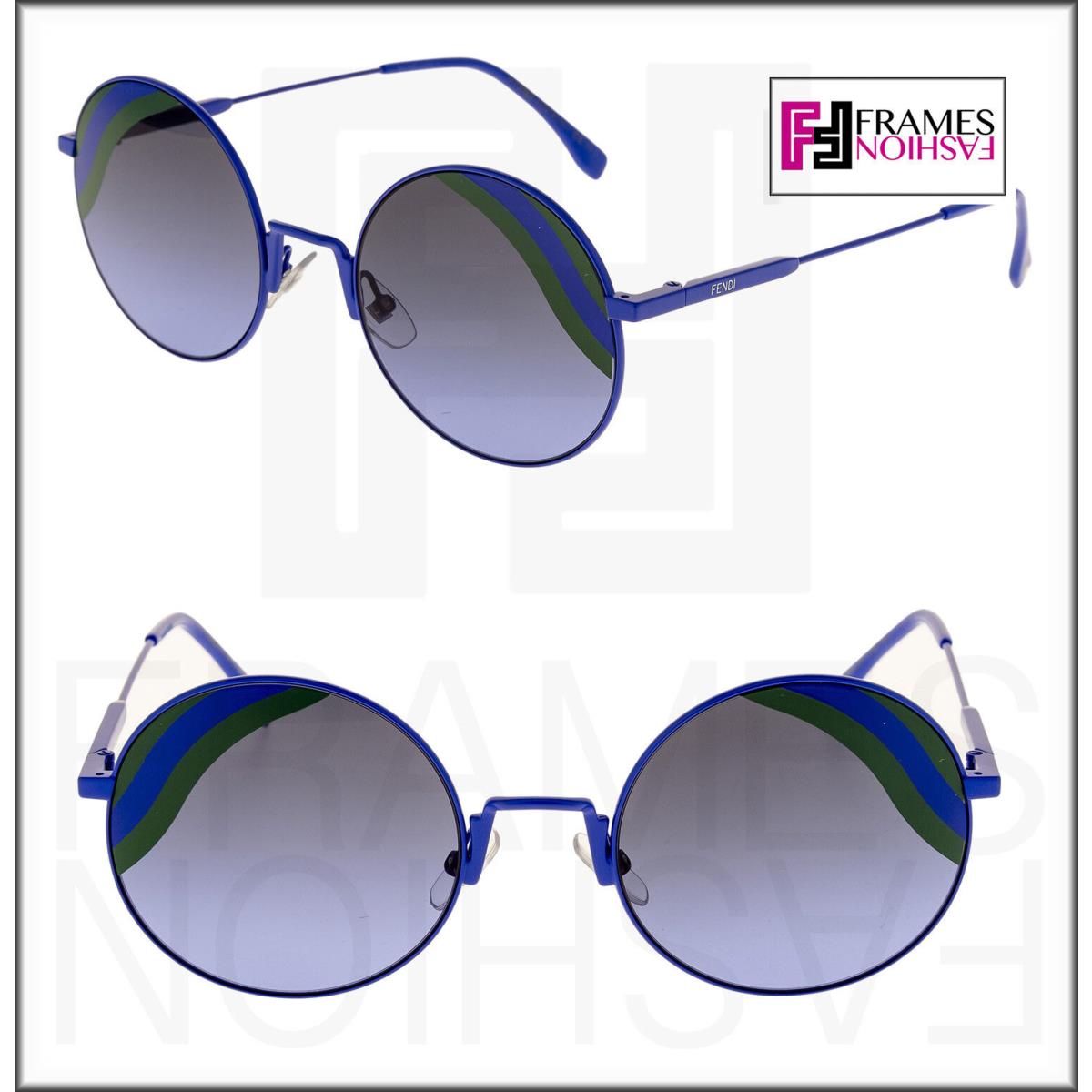 Fendi 0248 Waves FF0248S Blue Green Stripe Mirrored Sunglasses Round Runway