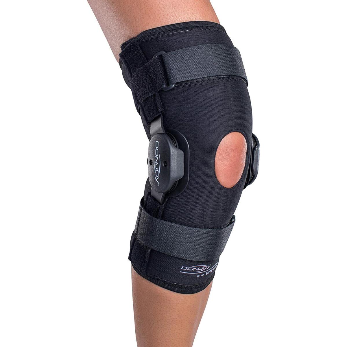 Donjoy Deluxe Hinged Knee Brace Drytex Sleeve Open Popliteal Size Small