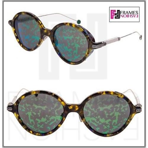 Christian Dior Umbrage Palladium Havana Green Mirrored Foliage Round Sunglasses