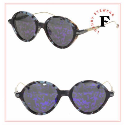 Christian Dior Umbrage Gold Havana Violet Mirrored Foliage Round Sunglasses - MJNTY, Frame: Gold, Lens: Purple