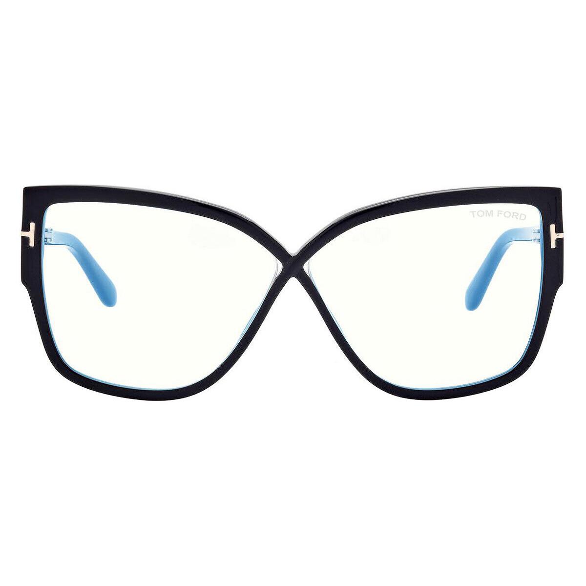 Tom Ford FT5828-B Eyeglasses Shiny Black/t Logo Blue Block 60