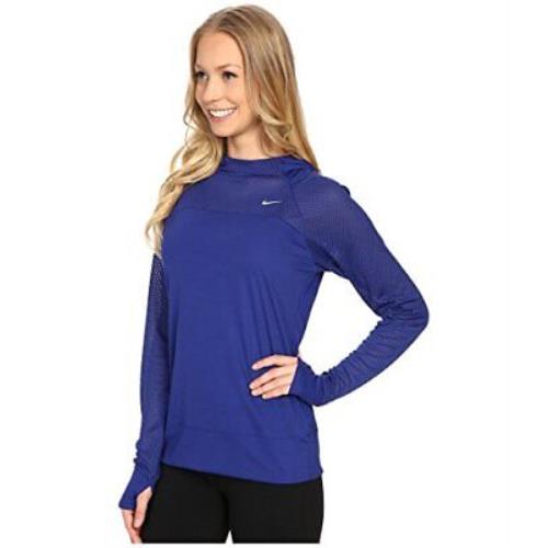 Nike Women`s Dri-fit Hooded Shirt Blue Sz X-small 849880-455