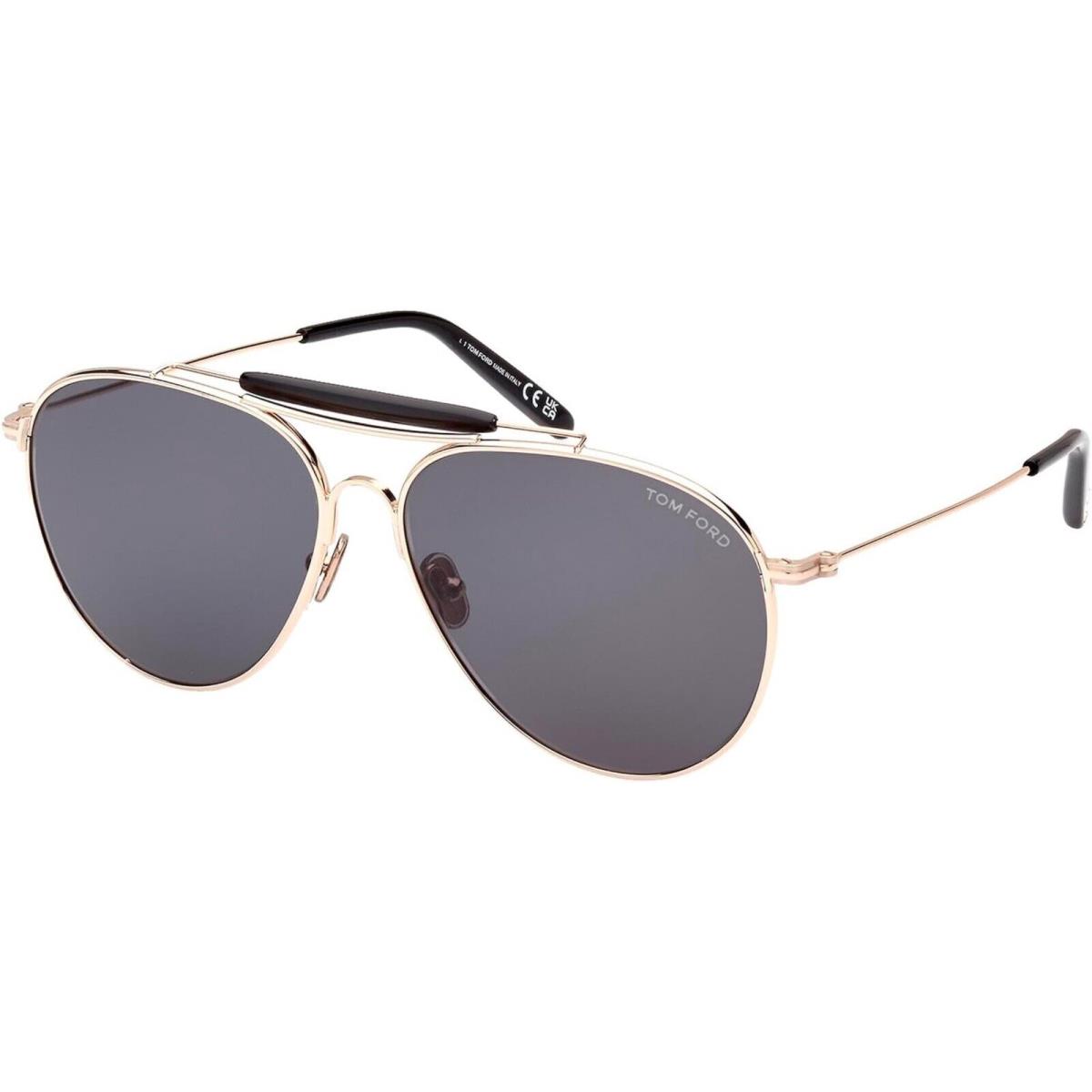 Tom Ford Raphael Smoke Pilot Men`s Sunglasses Shiny Rose Gold Smoke FT 0995 28A