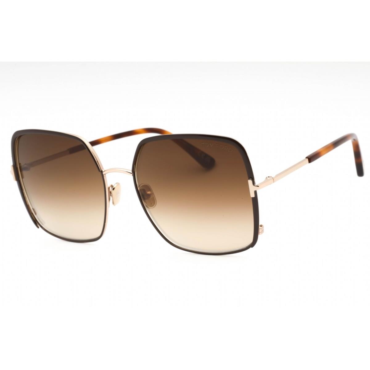 Tom Ford Women`s Sunglasses Shiny Dark Brown Metal Butterfly Frame FT1006 48F