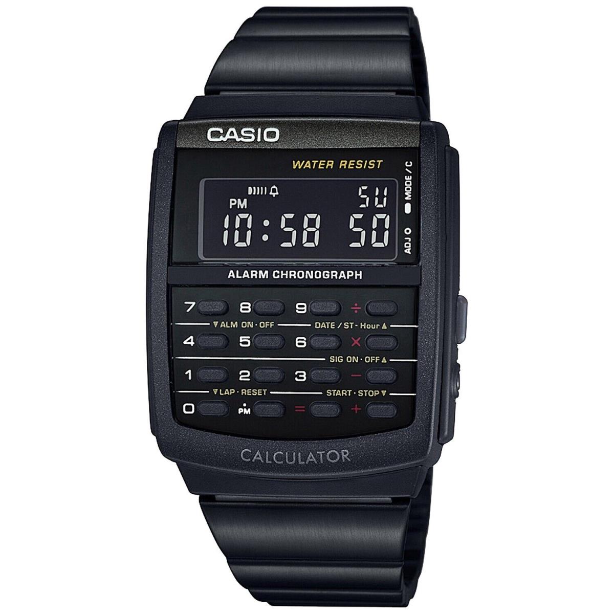 Casio CA506B-1A Men`s Vintage Black IP Alarm Chronograph Calculator Watch - Black Dial, Black Band, Black Bezel