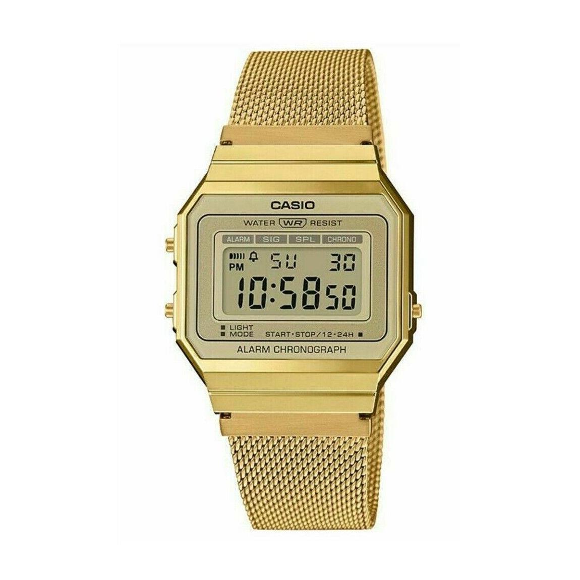 Casio A700WMG-9AVT Men`s Vintage Gold Tone Mesh Band Alarm Chronograph Watch