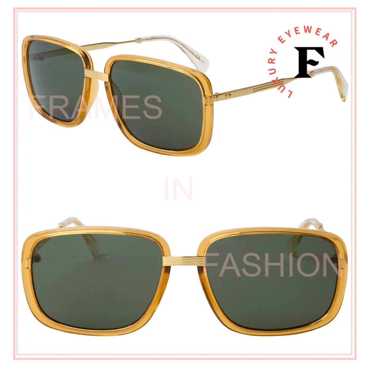 Gucci 0787 Retro Amber Gold Green Rectangular Metal Sunglasses GG0787S 001 Men