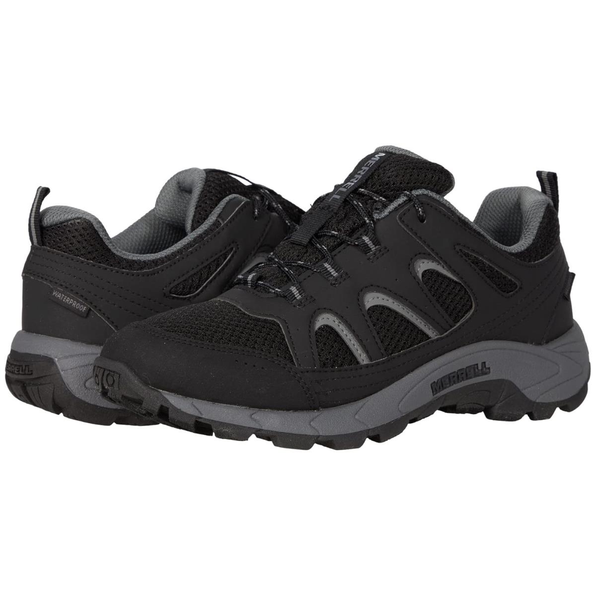 Boy`s Shoes Merrell Kids Oakcreek Low Lace Waterproof Little Kid/big Kid - Black/Grey