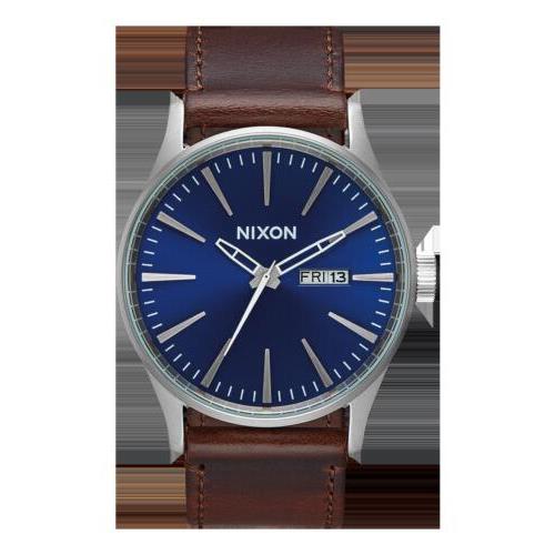 Nixon - Sentry Leather Analog Watch Blue/brown 42mm