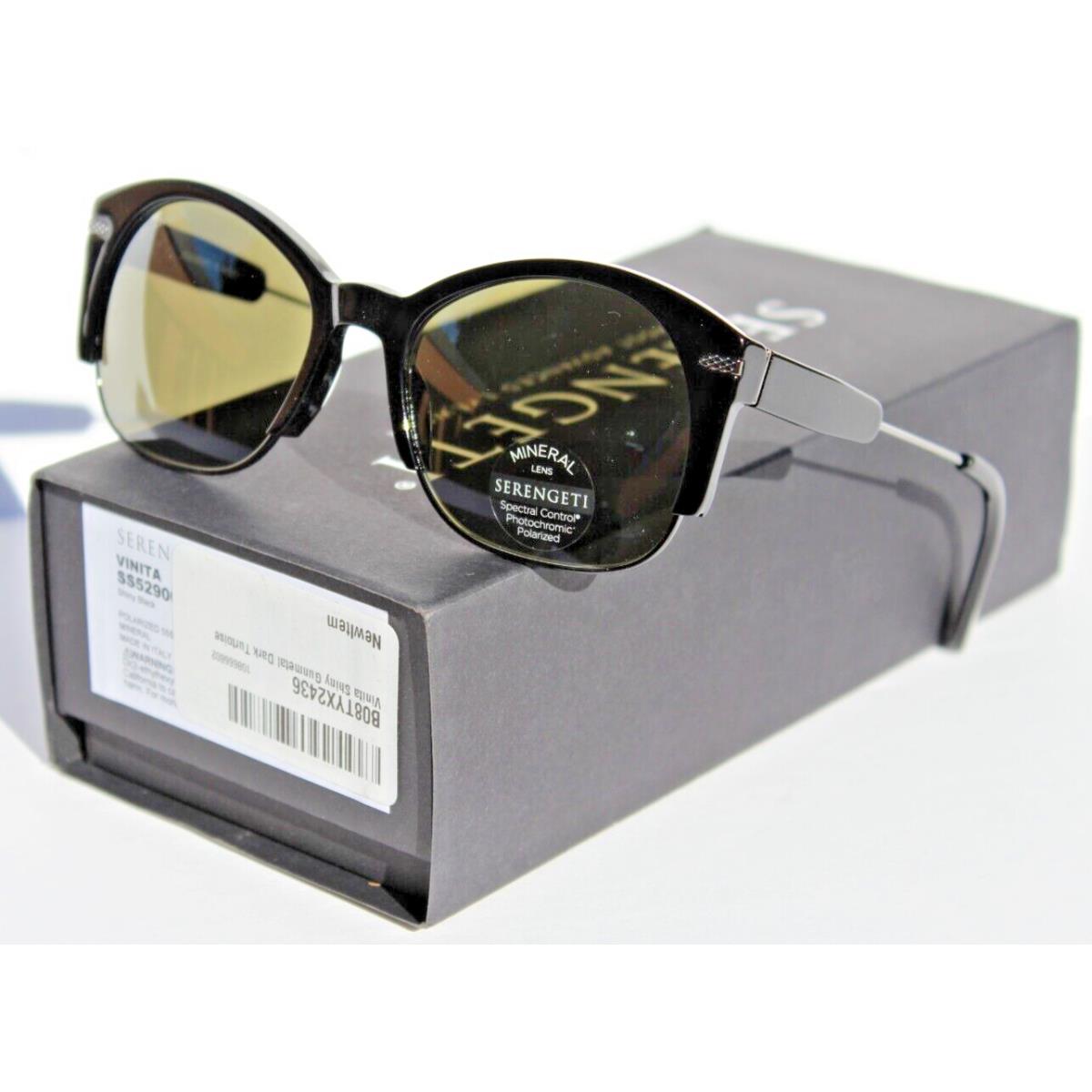 Serengeti Vinita Polarized Sunglasses Shiny Black/555nm Gray Green Mineral Italy