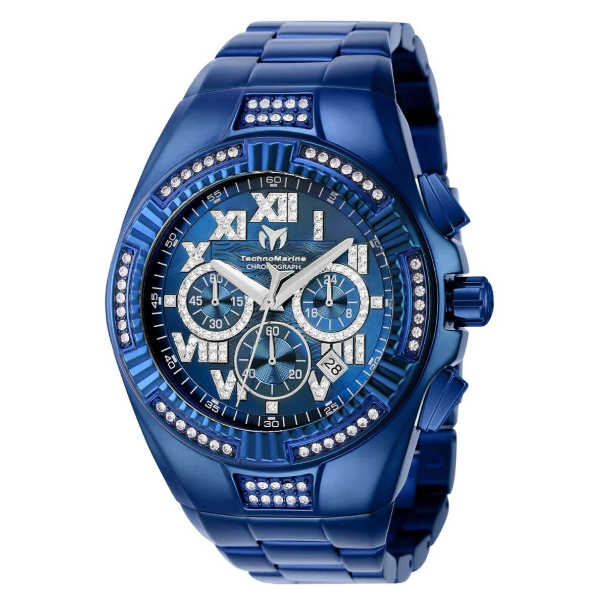 Technomarine Men`s Watch Cruise Chronograph Crystal Blue Dial Bracelet TM-121234