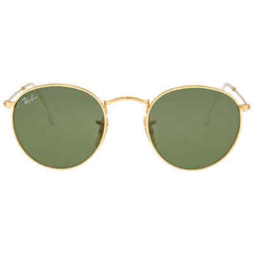 Ray-ban RB 3447 Round Metal Arista g 15 Green 001 Sunglasses - Frame: Gold, Lens: Green