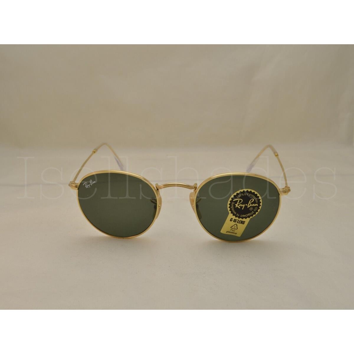 Ray Ban Round Metal RB3447-001 47 Arista with Crystal Green Lens - Frame: Gold, Lens: Green