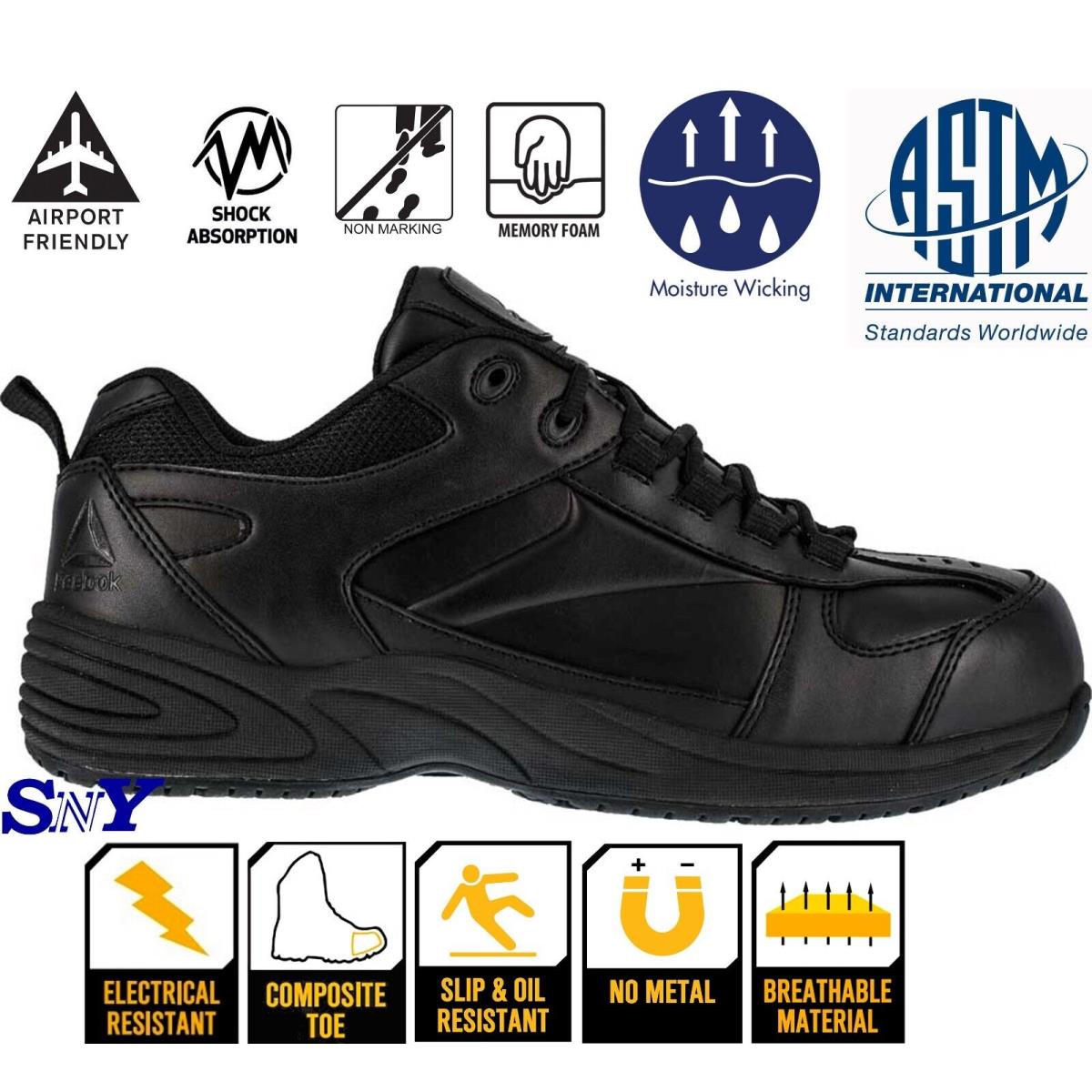 Reebok Men`s Composite Toe Service Work Slip Resistant Shoes Lightweight Boots