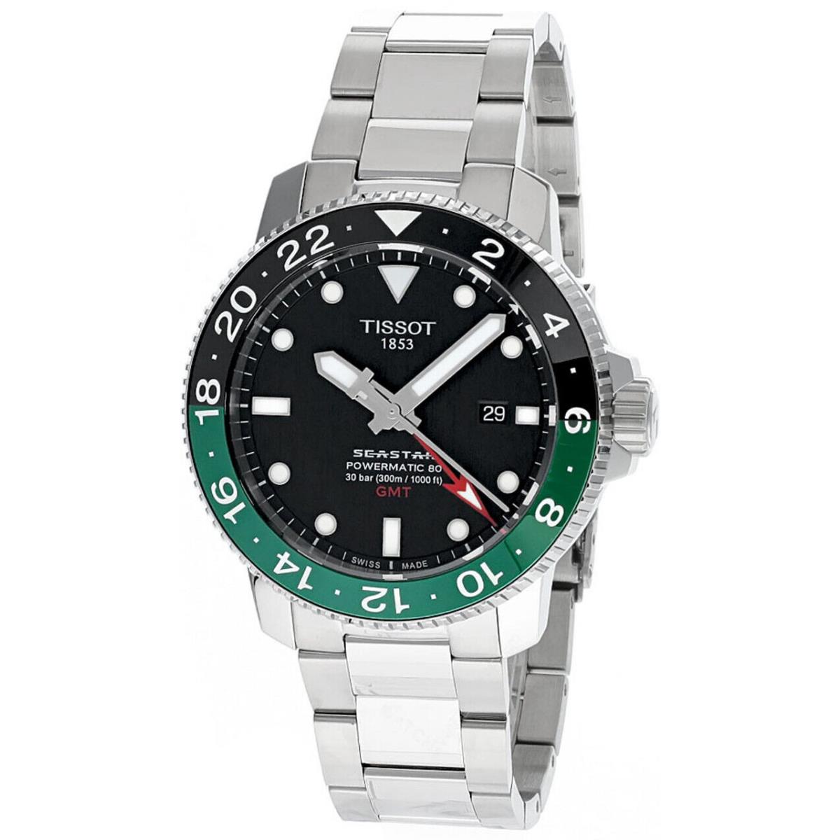 Tissot Seastar 1000 Powermatic 80 Gmt 46mm Watch Green Bezel T1204291105101