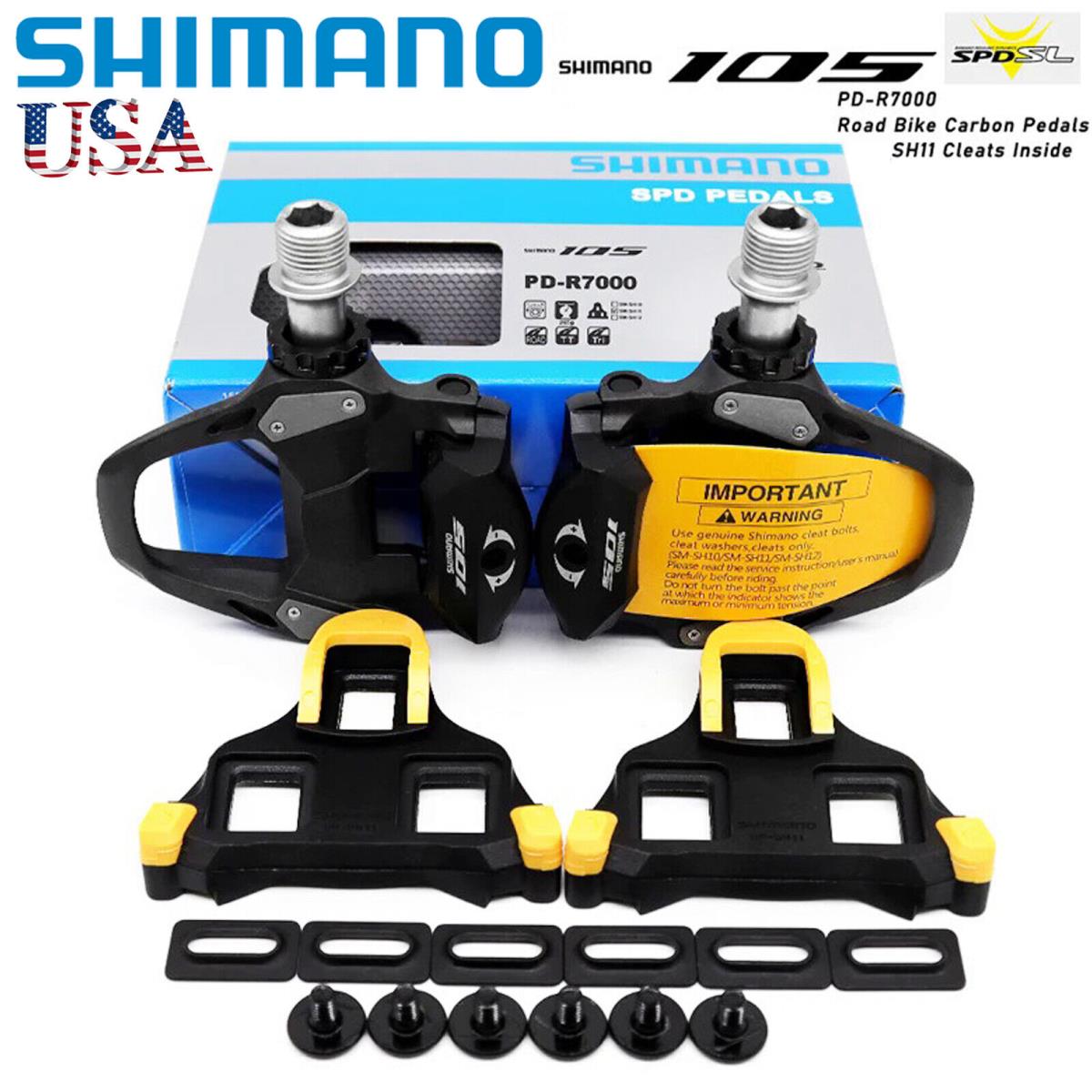 Shimano 105 PD-R7000 Pedal Road Bike Carbon Fiber Spd-sl Clipless SH11 Cleat Set