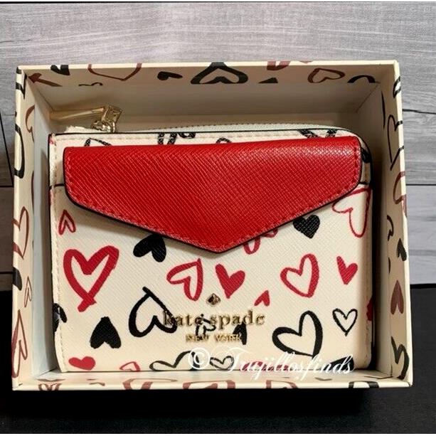 Kate Spade Staci Scribble Hearts Small Wallet Card Case Set W/box KA629 New P1