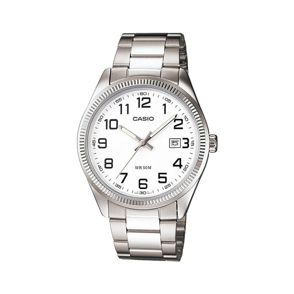 Casio MTP1302D-7BV Men`s Enticer Stainless Steel White Easy Reader Dial Watch