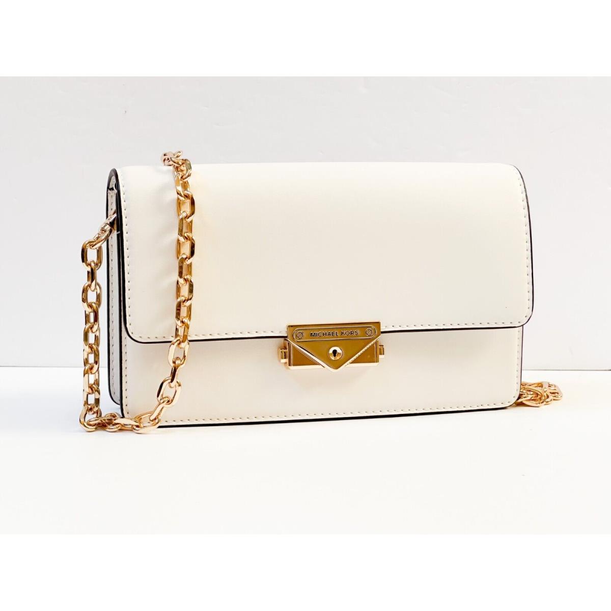 Michael Kors Cece Medium Vegan Leather Shoulder Crossbody Bag Clutch OPTIC WHITE