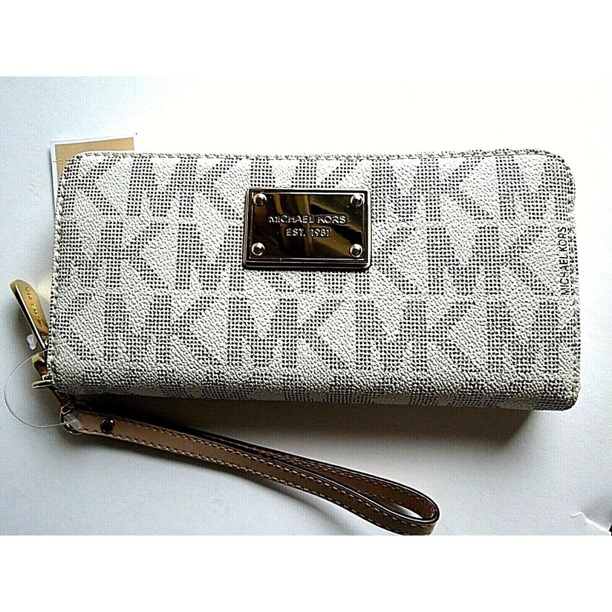 Michael Kors Vanilla White Logo Monogram Purse Wallet Zip Around Wristlet - Michael  Kors wallet - 054355023528 | Fash Brands