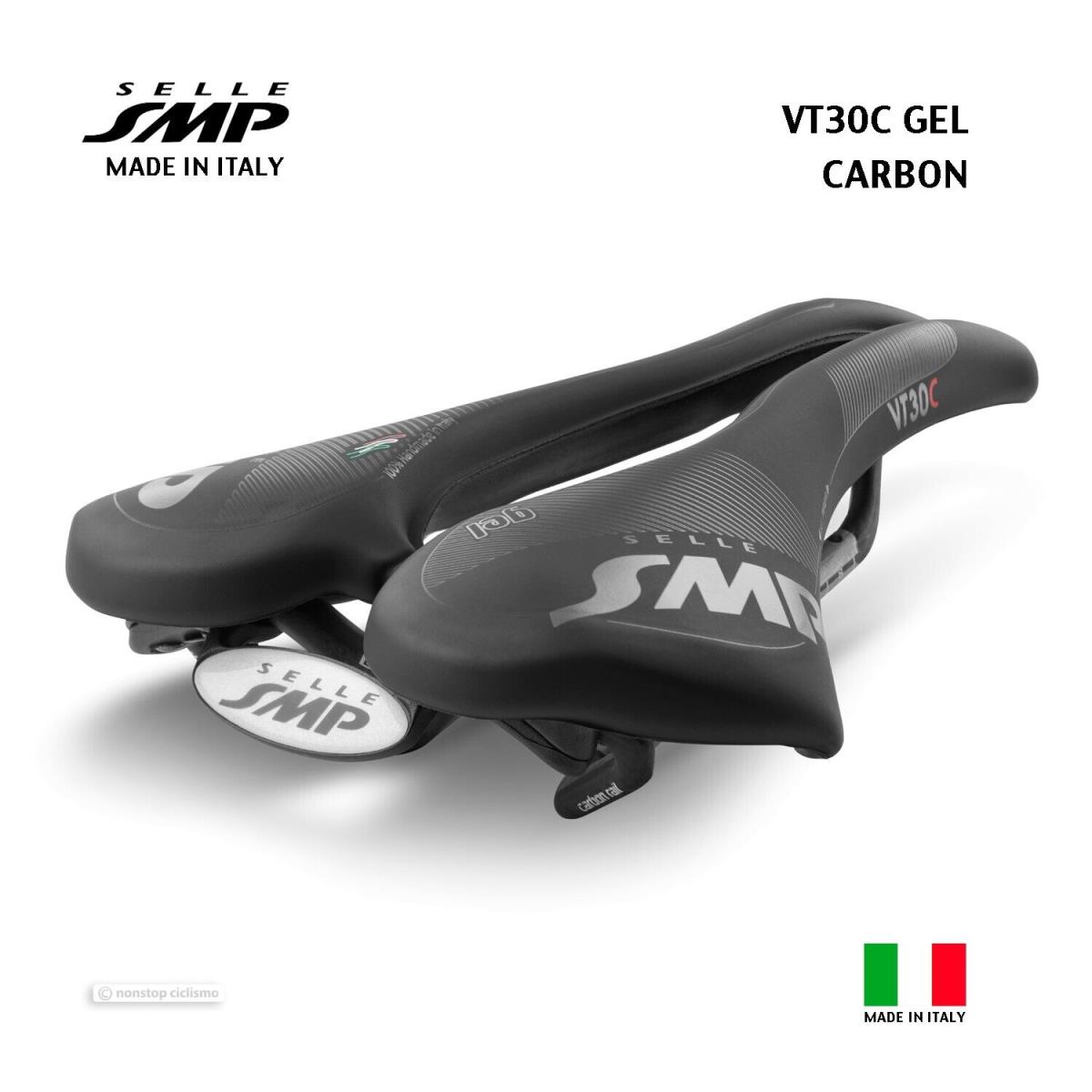 2023 Selle Smp VT30C Gel Carbon Saddle : Velvet Touch Black - Made IN Italy