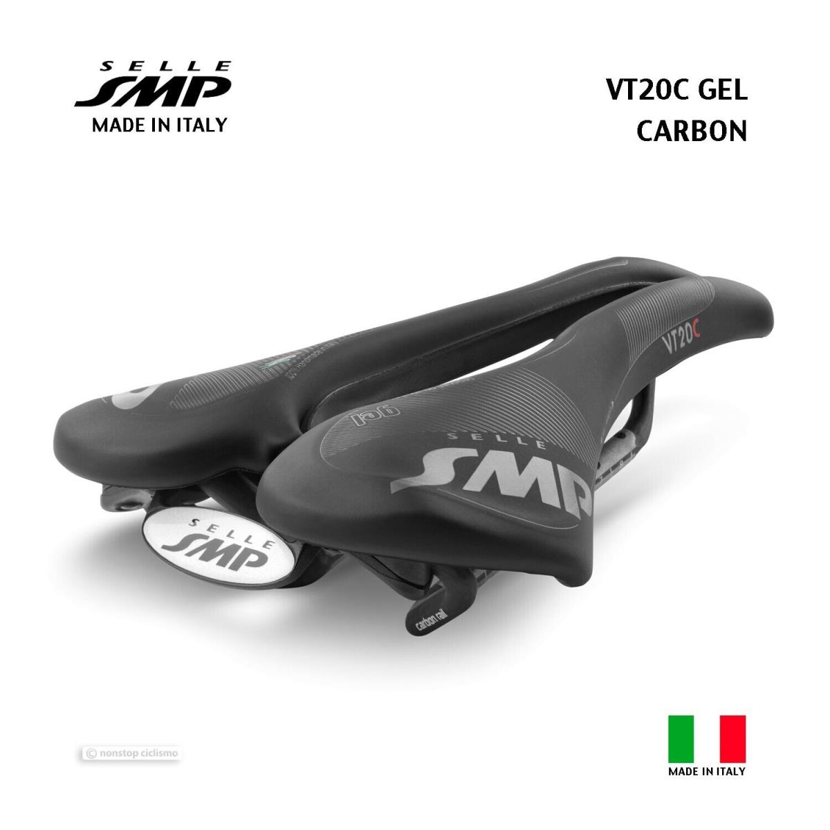 2023 Selle Smp VT20C Gel Carbon Saddle : Velvet Touch Black - Made IN Italy