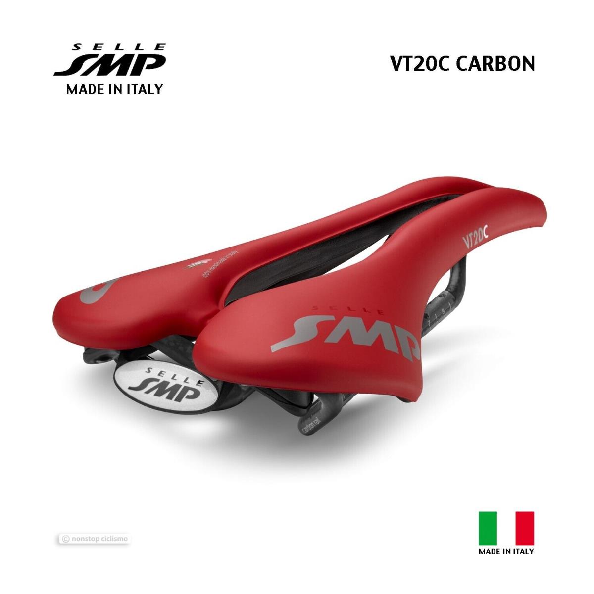 2023 Selle Smp VT20C Carbon Saddle : Velvet Touch Red - Made IN Italy