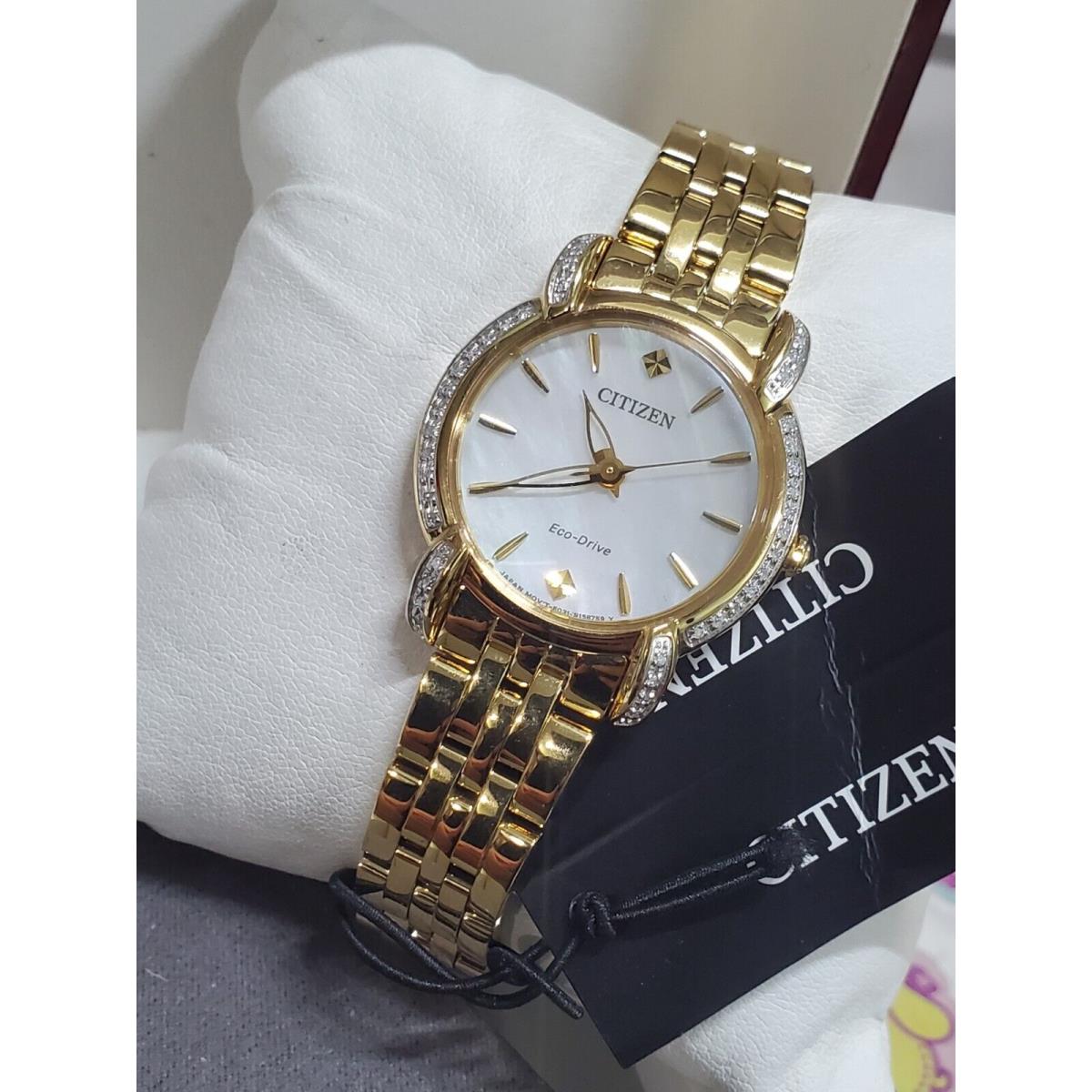 Diamond Citizen Women`s Jolie White Mother of Pearl Eco-drive Watch