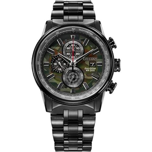 Citizen Eco-drive Weekender Nighthawk Watch Black IP Stainless Steel Camo Dial