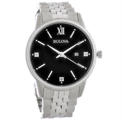 Bulova Ladies Stainless Steel Black Dial Diamond Quartz Watch 96P226