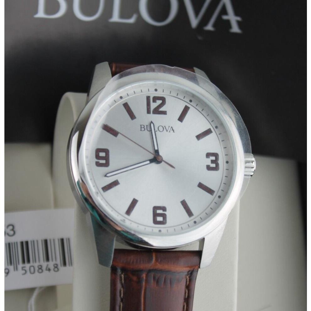 Bulova Men`s Wrist Watch Brown Leather Band Stainless Steel C8691541 Read