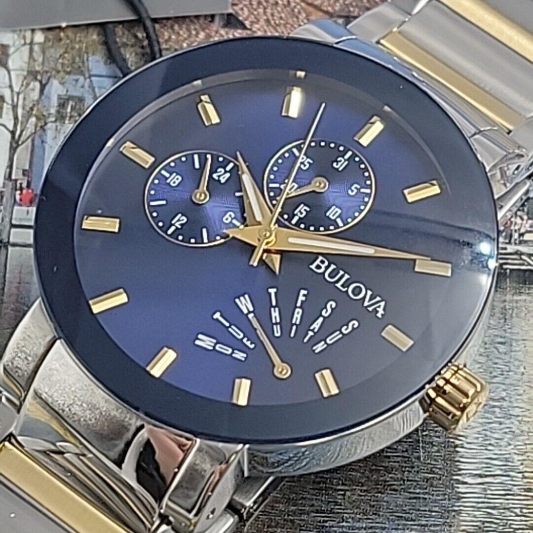 Bulova 98C123 Two Tone Stainless Steel Blue Dial Watch For Men Fits 8.5 Chic