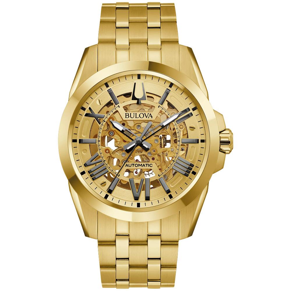 Bulova Sutton Gold Tone Men Automatic Watch 97A162 - Dial: Gold, Band: Gold