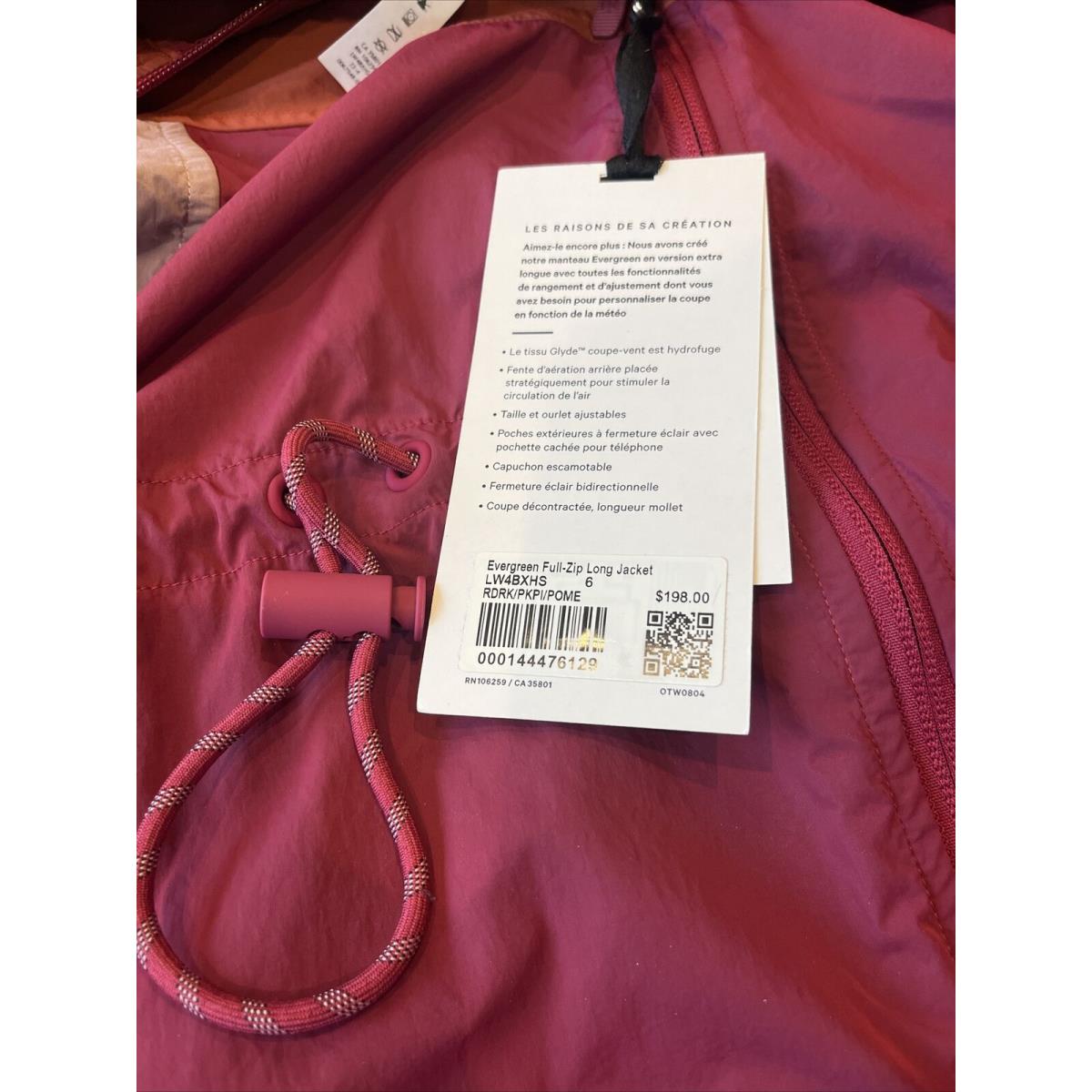 Lululemon Evergreen Full-zip Long Jacket Size 6 LW4BXHS Red Rdrk